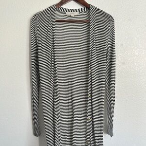 Striped Green and White Long Cardigan